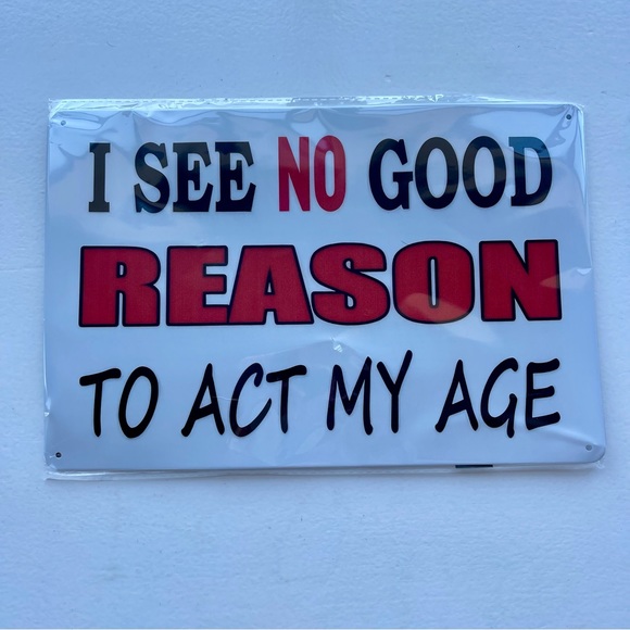 White, red, and black sarcastic funny tin metal decorative sign - Picture 2 of 3